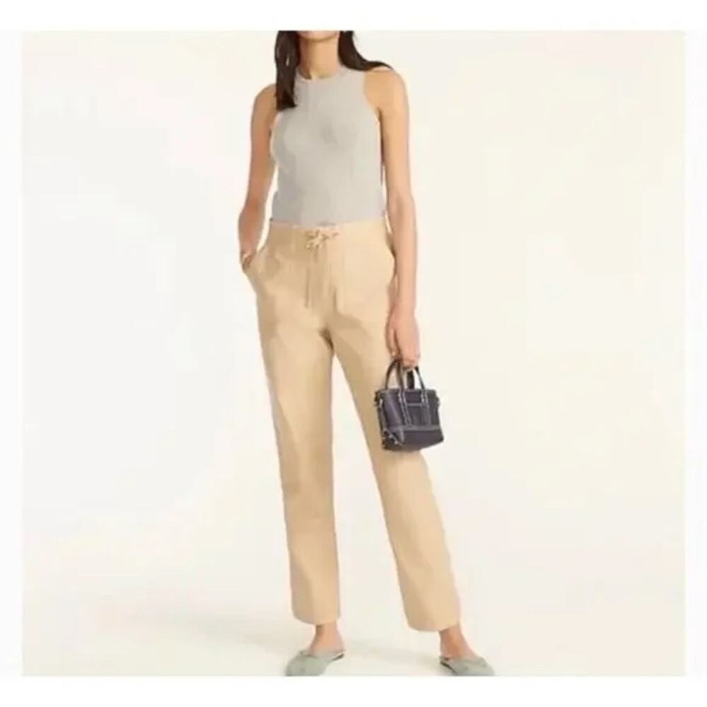 J.Crew Tie-Waist Camp Pants XL Dark Beechwood Cotton Straight Leg Utility Khaki